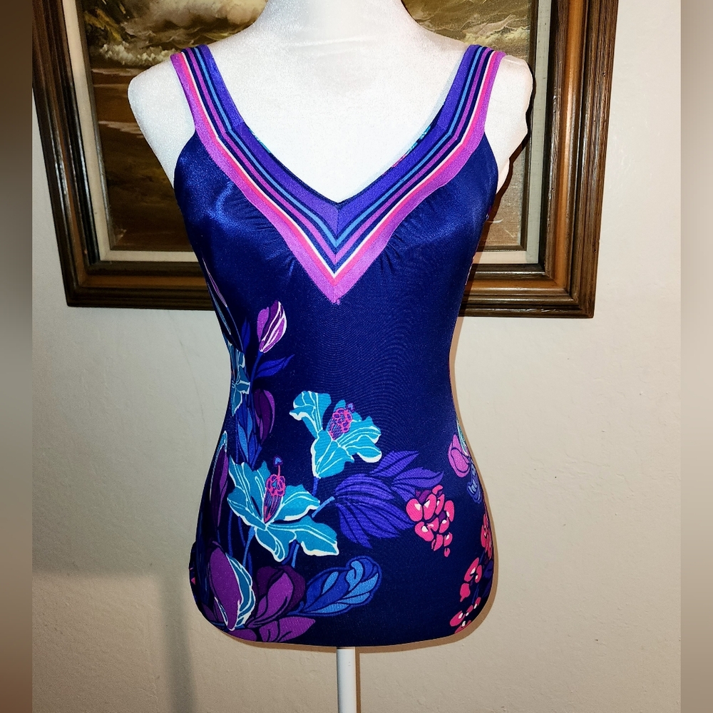 Vintage Maxine Of Hollywood 1970's Floral One Piece Swimsuit